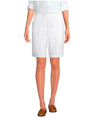 Lands' End Petite Mid Rise Elastic Waist Pull On 12 Inch Chino Bermuda Shorts - White