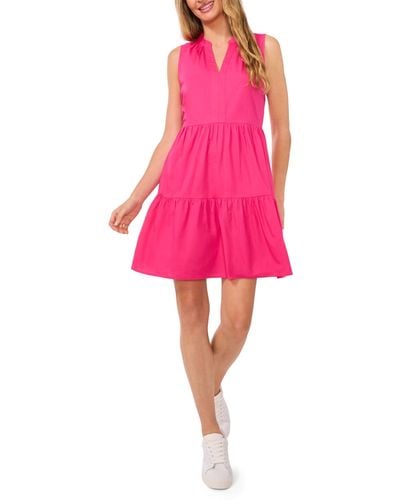 Cece Sleeveless V-neck Baby Doll Tiered Dress - Pink