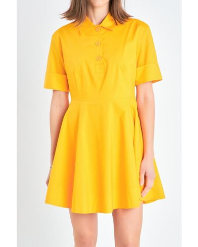English Factory Cotton Shirt Mini Dress - Yellow