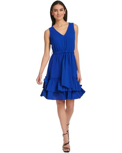 Calvin Klein V-neck Sleeveless A-line Dress - Blue