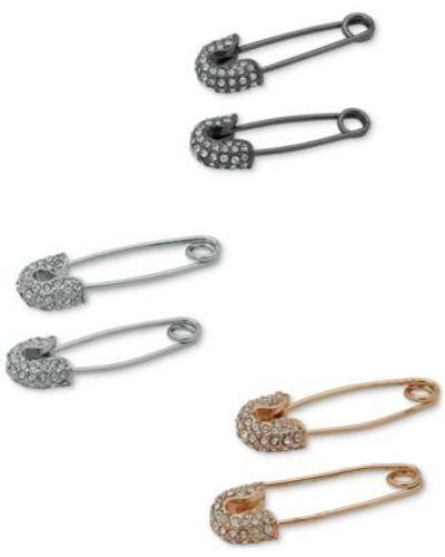 Karl Lagerfeld Pave Safety Pin Stud Earrings - Metallic