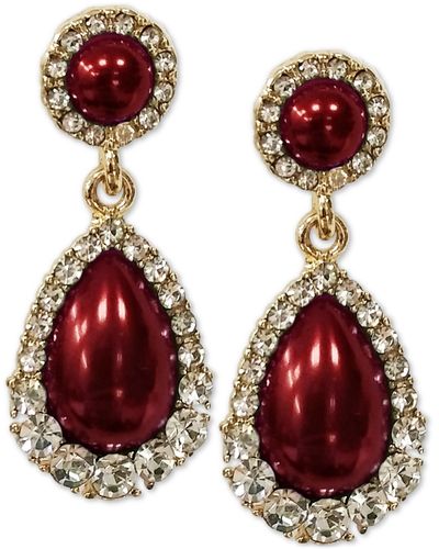 Charter Club Gold-tone Crystal & Imitation Pearl Drop Earrings - Red