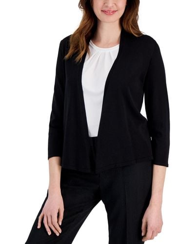 Kasper Solid Soft-edge A-line Cardigan Sweater - Black