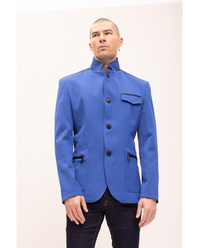 Ron Tomson Modern Casual Stand Collar Sports Jacket - Blue