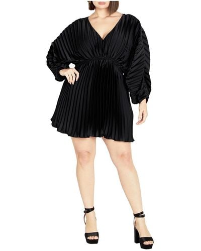 City Chic Plus Size Chloe Accordion Sleeve Pleat Dress - Black