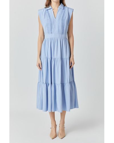 Endless Rose Pintuck Details Sleeveless Midi Dress - Blue