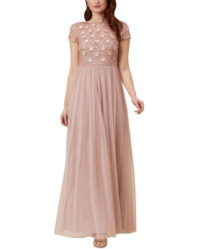 Adrianna Papell Beaded Chiffon Gown - Pink