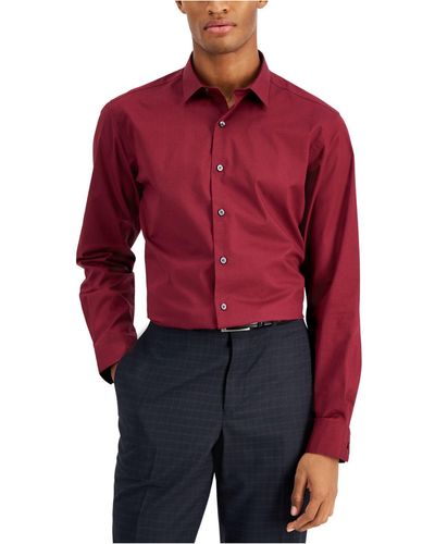 Alfani Slim Fit Houndstooth Dress Shirt, Created For Macy's - Red