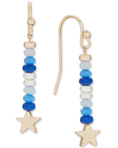 Lucky Brand Two-tone Star & Mixed Bead Linear Drop Earrings - Blue