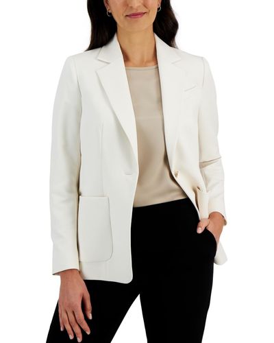 Anne Klein Notch-collar One-button Patch Pocket Stretch Jacket - White