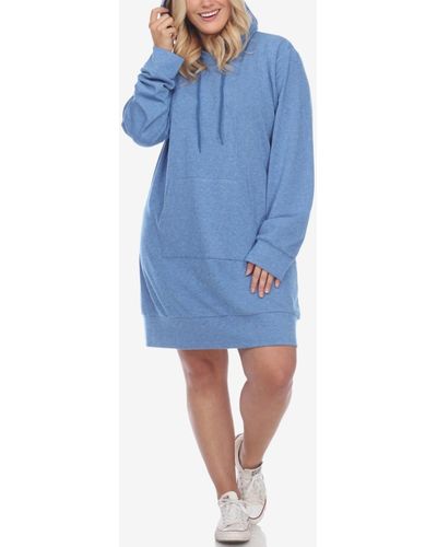 White Mark Plus Size Hoodie Sweatshirt Dress - Blue
