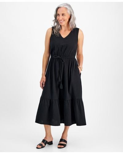 Style & Co. Petite Cotton Sleeveless Midi Dress - Black