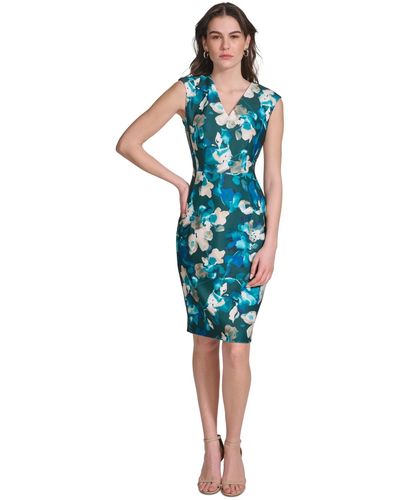Calvin Klein Floral-print Sleeveless Dress - Blue