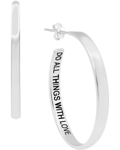 Essentials And Now This Polished "do All Things With Love" Message C-hoop Earring - White