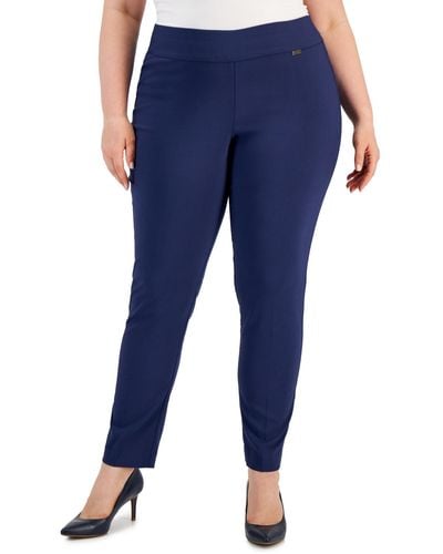 INC International Concepts Plus Size Bengaline Skinny Pants - Blue