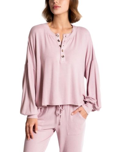 MIDNIGHT BAKERY Blair Hacci Long Sleeve Pajama Top - Pink