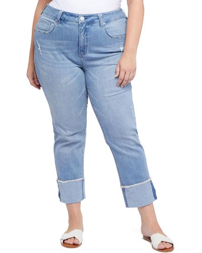 Seven7 Plus Size Slim Straight Cuff Jeans - Blue