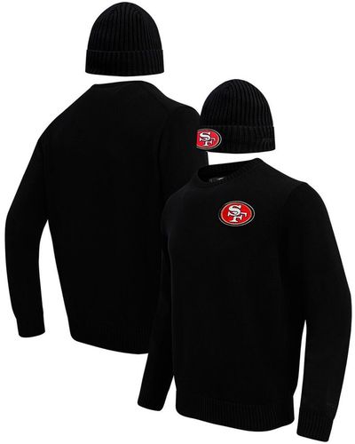 Pro Standard San Francisco 49ers Crewneck Pullover Sweater And Cuffed Knit Hat Box Gift Set - Black