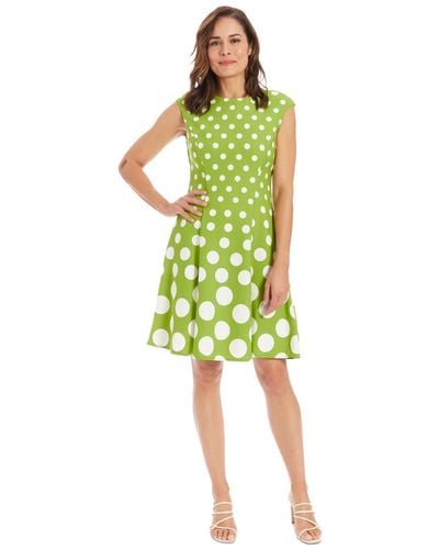 London Times Petite Polka-dot Fit & Flare Dress - Green