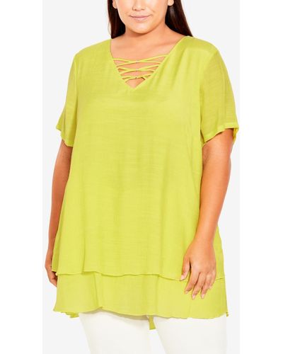 Avenue Plus Size Marion Caged Tunic Top - Yellow