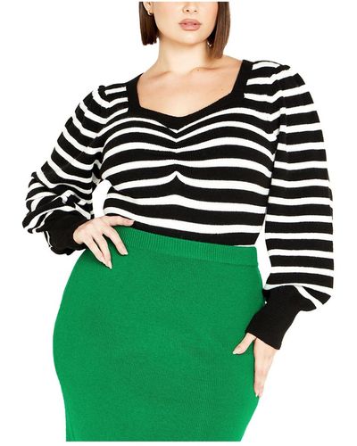 City Chic Plus Size Maddie Stripe Sweater - Green