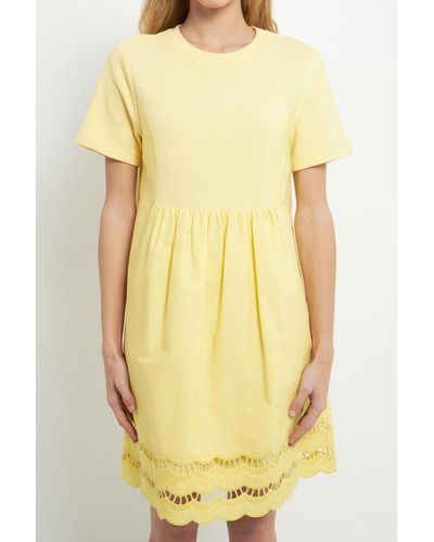 English Factory Mix Media Scallop Lace Mini Dress - Yellow