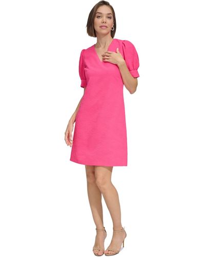 Tommy Hilfiger Petite Puff-sleeve Jacquard Dress - Pink