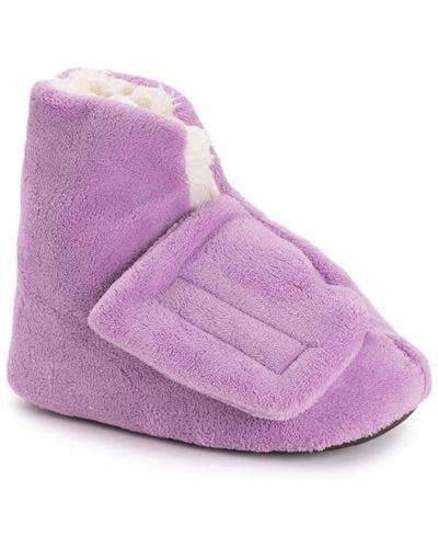 Muk Luks Faux Fur Lined Bootie Slippers - Purple