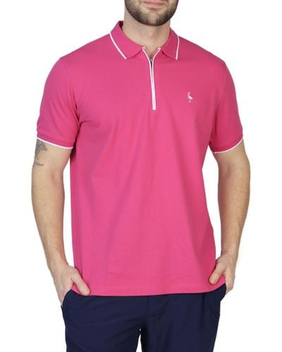 Tailorbyrd Pique Zipper Polo Shirt - Pink