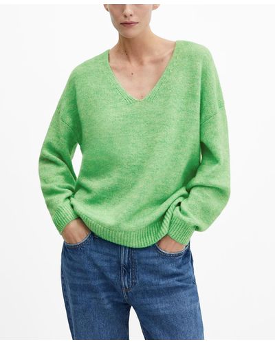 Mango V-neck Knit Sweater - Green