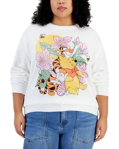 Disney Trendy Plus Size Floral Pooh Graphic Sweatshirt - Gray