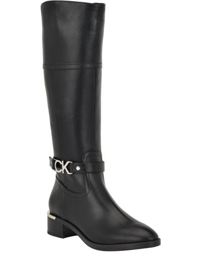 Calvin Klein Daphny Pointy Toe Block Heel Casual Regular Boots - Black