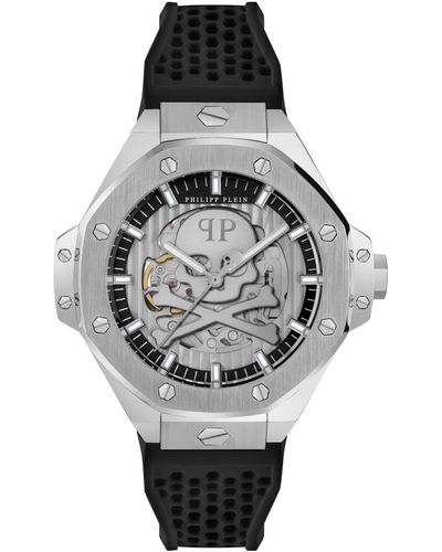 Philipp Plein Automatic Skeleton Royal Black Silicone Strap Watch 46mm - Gray