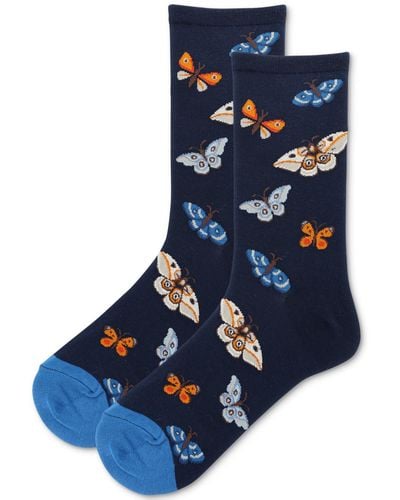 Hot Sox Moth Printed Crew Socks - Blue