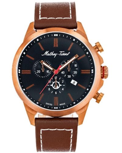 Mathey-Tissot Field Scout Collection Chronograph Genuine Leather Watch - Gray