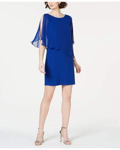 Msk Rhinestone-trim Chiffon Popover Dress - Blue