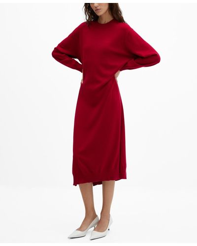 Mango Round-neck Knitted Dress - Red