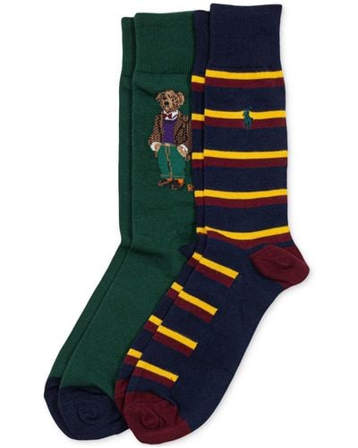 Polo Ralph Lauren 2-pk. Madison Tweed Bear Slack Socks - Green