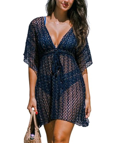 CUPSHE Plunging Waist Tie Kimono Cover-up - Blue