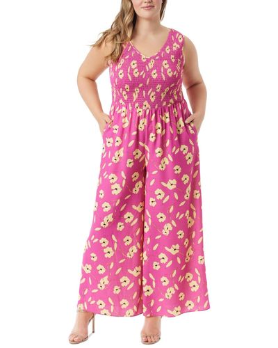 Jessica Simpson Trendy Plus Size Smocked Top Jumpsuit - Pink