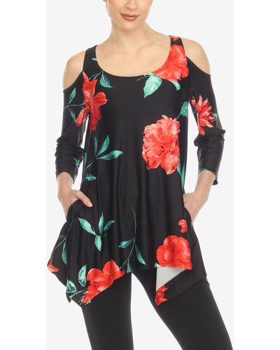 White Mark Floral Printed Cold Shoulder Tunic Top - Red