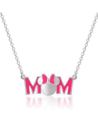 Disney Minnie Mouse Pink Enamel Bow Mom Pendant Necklace