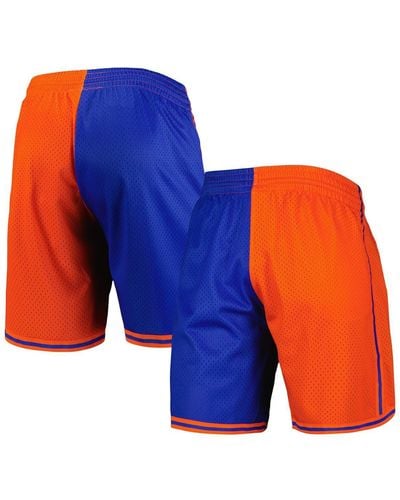 Mitchell & Ness Blue And Orange New York Knicks Hardwood Classics 1996 Split Swingman Shorts