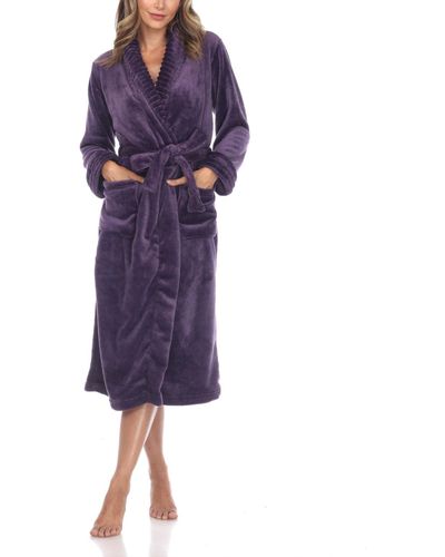 White Mark Plus Size Cozy Loungewear Belted Robe - Purple
