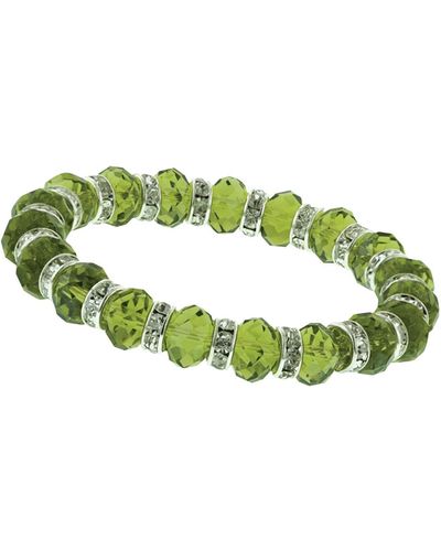 2028 Green And Crystal Beaded Stretch Bracelet