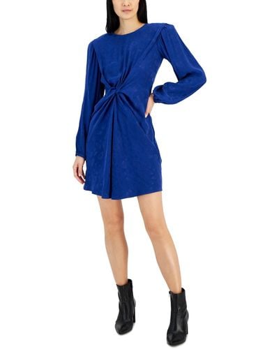 HUGO Twist-front Textured Mini Dress - Blue