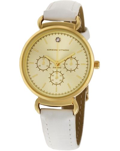 Adrienne Vittadini Mock Chronograph And Leather Strap Watch 36mm - White
