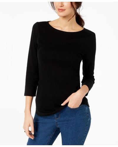 Charter Club Petite Button-shoulder Top - Black