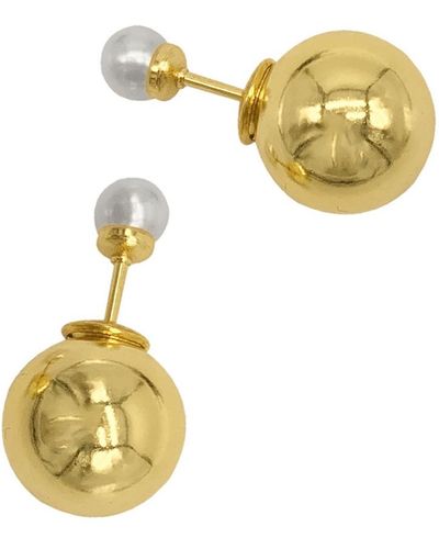 Adornia Gold Imitation Pearl Double-sided Ball Earrings - Metallic
