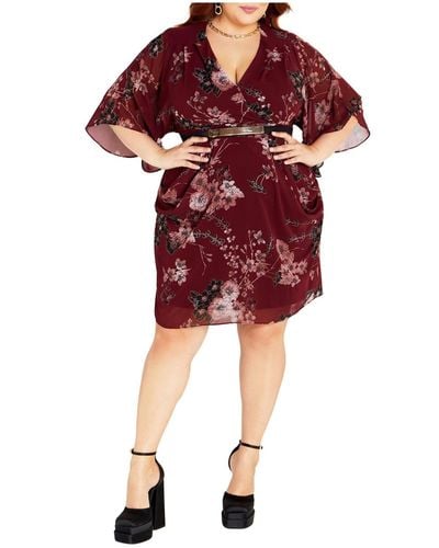 City Chic Plus Size Bold Blossom Wrap Dress - Red